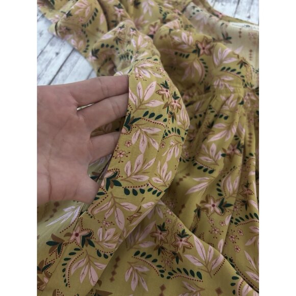 Natural Life Rayon Oversized Flowy Floral Mustard Dress Large Summer Cottagecore - Picture 2 of 10